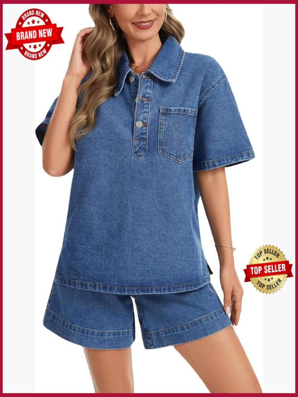 Women's Denim Short Set Two Piece Summer Outfit